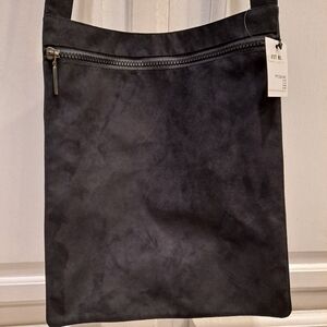 Mycra Pac Black Suede-like Hobo Zippered Crossbody Bag